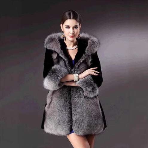 Ladies Hooded Short Coat with Full Fur Lining Fashion Glam