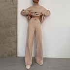 Women Wide Knit Pants with High Waist, Drawstring, and Wide Leg Fashion Glam