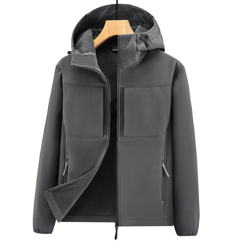 Men's Thermo Softshell Jacket with Sherpa Lining, Hood and Concealed Zipper Pockets Fashion Glam