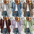 Women's Oversized Sherpa Zip Jacket with Contrast Collar, Ribbed Cuffs, and Drawstring Fashion Glam