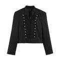 Women's short jacket in military style with stand-up collar and decorative frog detail Fashion Glam