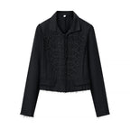 Women's Short Blazer with Decorative Cord Trim and Stand-Up Collar Fashion Glam