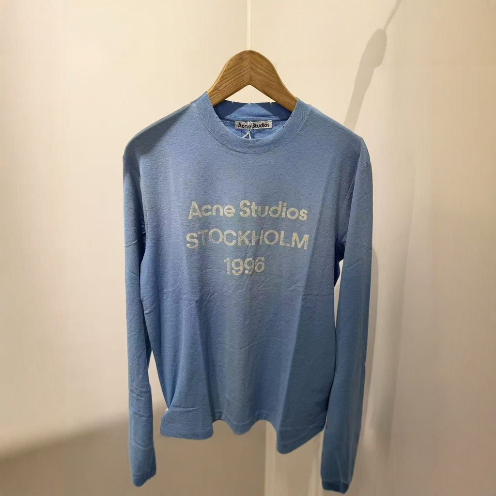 Men's Long Sleeve Shirt with Logo Print and Round Neckline Fashion Glam