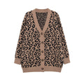 Women's Oversized Knit Cardigan with Leopard Print, V-Neck and Button Placket Fashion Glam