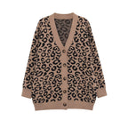 Women's Oversized Knit Cardigan with Leopard Print, V-Neck and Button Placket Fashion Glam