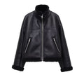 Women's Oversize Pilot Jacket made of Faux Leather with Teddy Lining and Stand Collar Fashion Glam