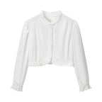 Women's Cropped Lace Bolero Blouse with Stand Collar and Eyelet Embroidery Fashion Glam