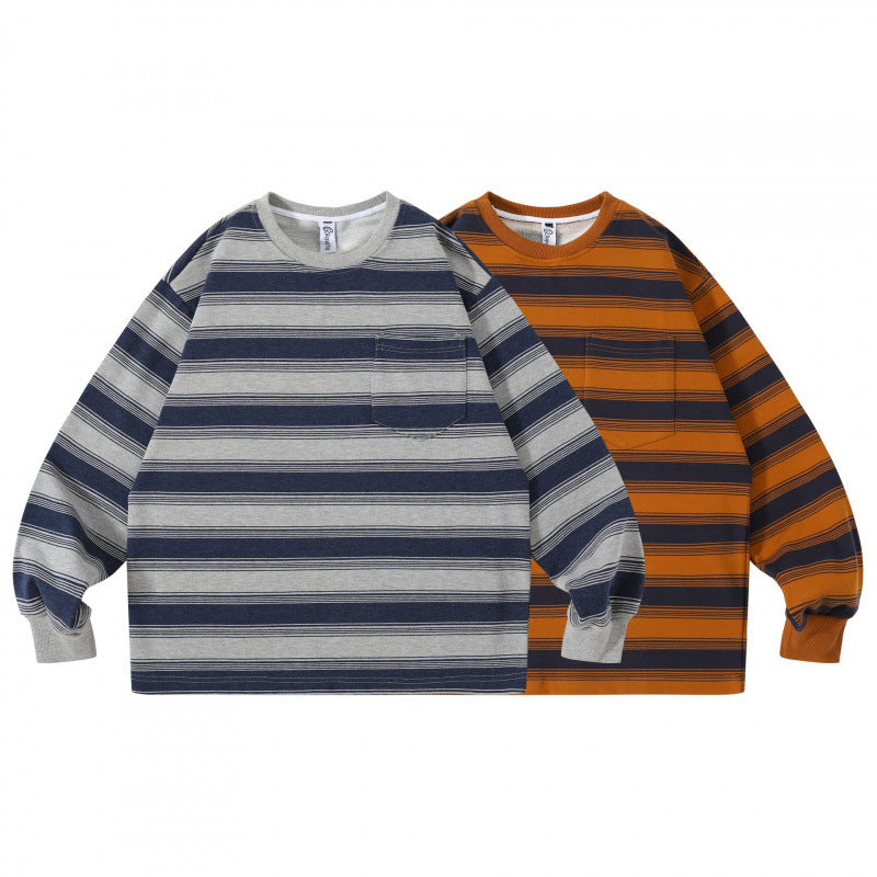 Unisex Oversize Striped Sweatshirt with Chest Pocket and Round Neck Fashion Glam
