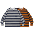 Unisex Oversize Striped Sweatshirt with Chest Pocket and Round Neck Fashion Glam