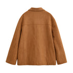 Women's Boxy Utility Jacket in Suede Look with Shirt Collar and Large Patch Pockets Fashion Glam