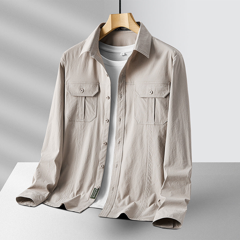 Men's Lightweight Utility Overshirt made of Cotton Blend with Chest Pockets and Relaxed Fit Fashion Glam