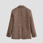 Women's Oversize Tweed Blazer with Houndstooth Pattern and Flap Pockets Fashion Glam