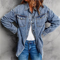 Women's Oversized Denim Jacket with Flap Pockets, Used Look and Raw Hem Fashion Glam