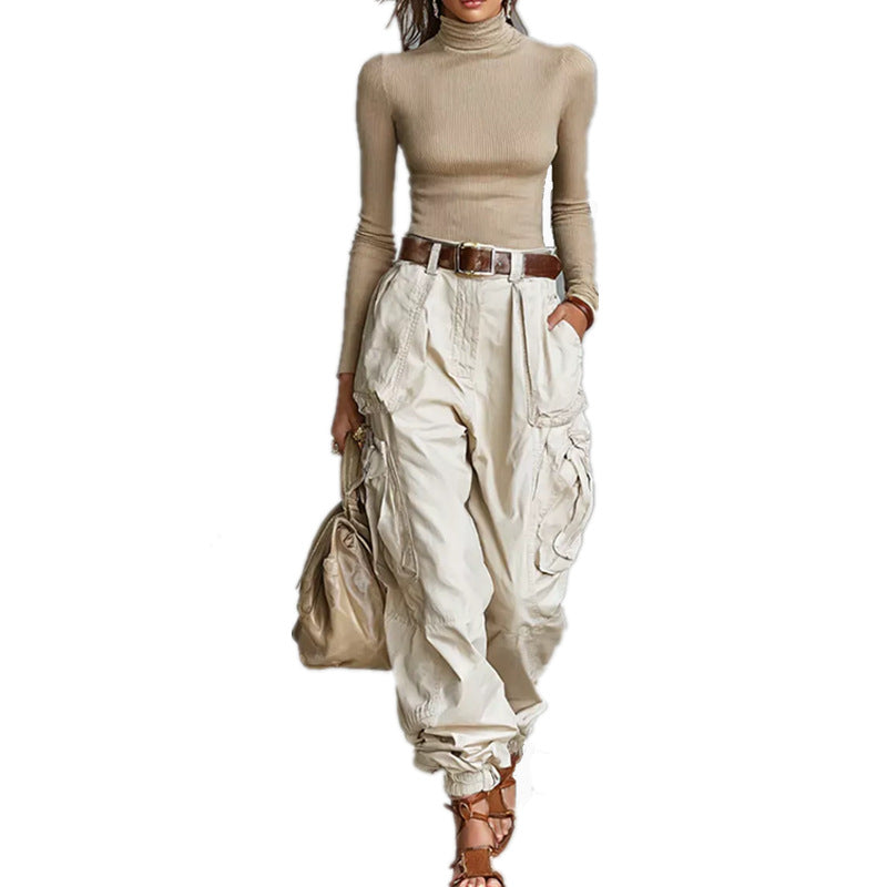 Women's cargo pants with elastic waistband and practical pockets Fashion Glam