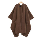 Women's Oversized Knit Poncho with Pockets and Asymmetric Hem Fashion Glam