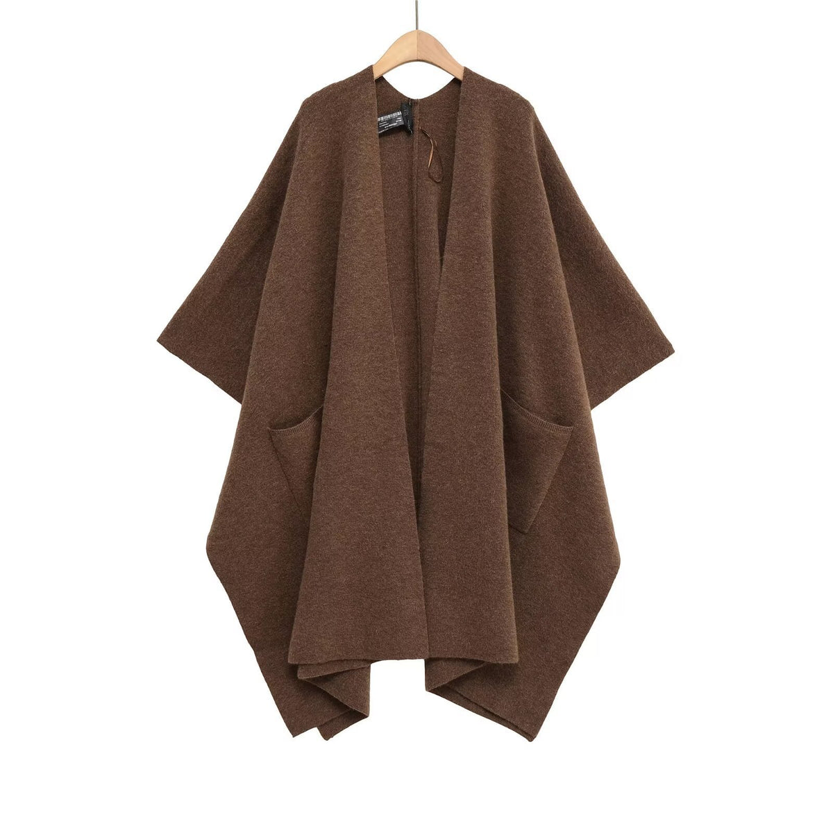 Women's Oversized Knit Poncho with Pockets and Asymmetric Hem Fashion Glam