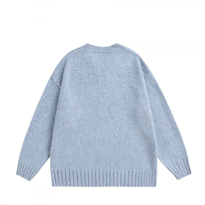 Unisex Oversize Fleece Sweater with V-Slit Collar and Boucle Look Fashion Glam