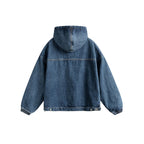 Unisex Oversize Denim Hoodie with Kangaroo Pocket and Half Zipper Fashion Glam