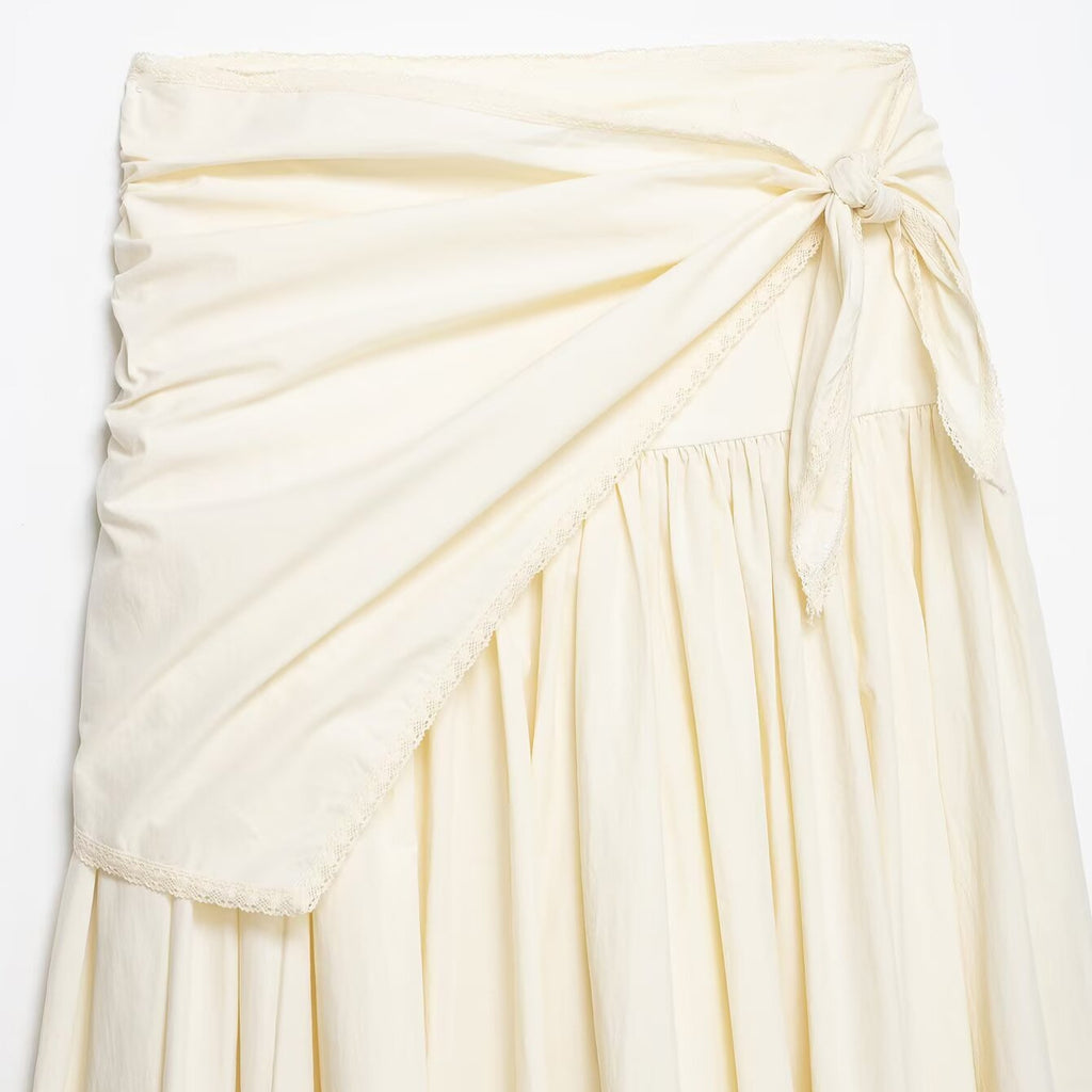 Ladies Maxi Skirt with Wrap Detail and Lace Trim Fashion Glam
