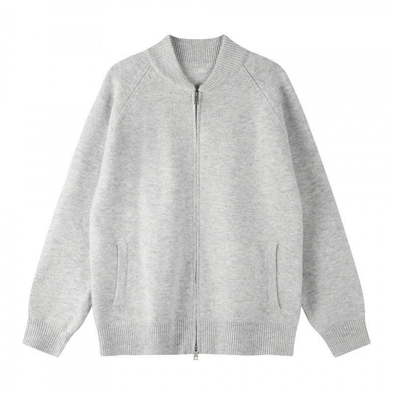Unisex locker-cut fine-knit zip jacket with two-way zipper and ribbed cuffs Fashion Glam