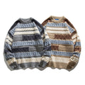 Unisex Oversize Knit Sweater with Patchwork Cable Pattern and Round Neck Fashion Glam