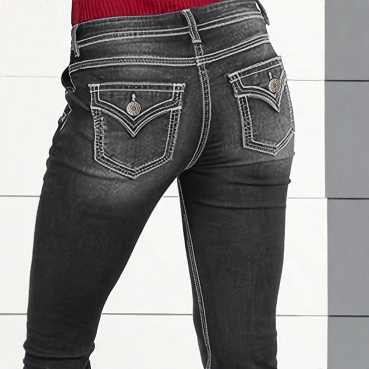 Women's high-waisted sculpting bootcut jeans with side decorative buttons Fashion Glam
