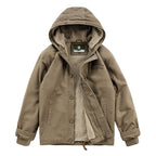 Men's Hooded Canvas Parka with Teddy Fleece Lining and Wind Protection Placket Fashion Glam