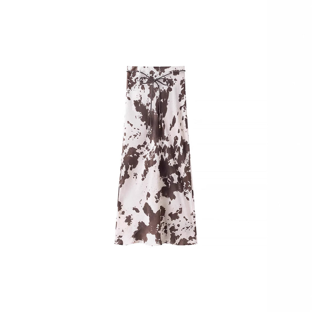 Women's loosely cut shirt blouse with cow spot print and concealed button placket Fashion Glam