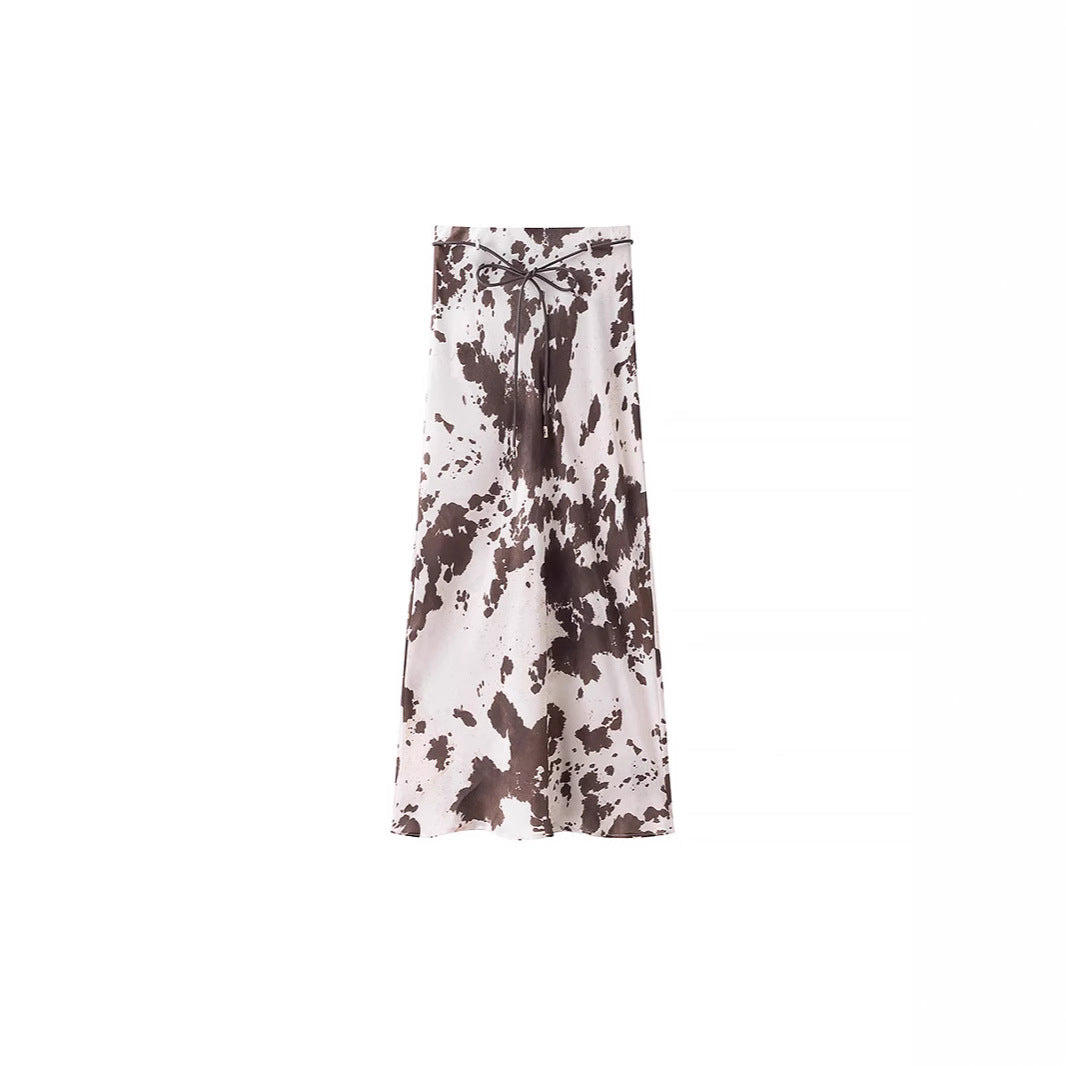 Women's loosely cut shirt blouse with cow spot print and concealed button placket Fashion Glam
