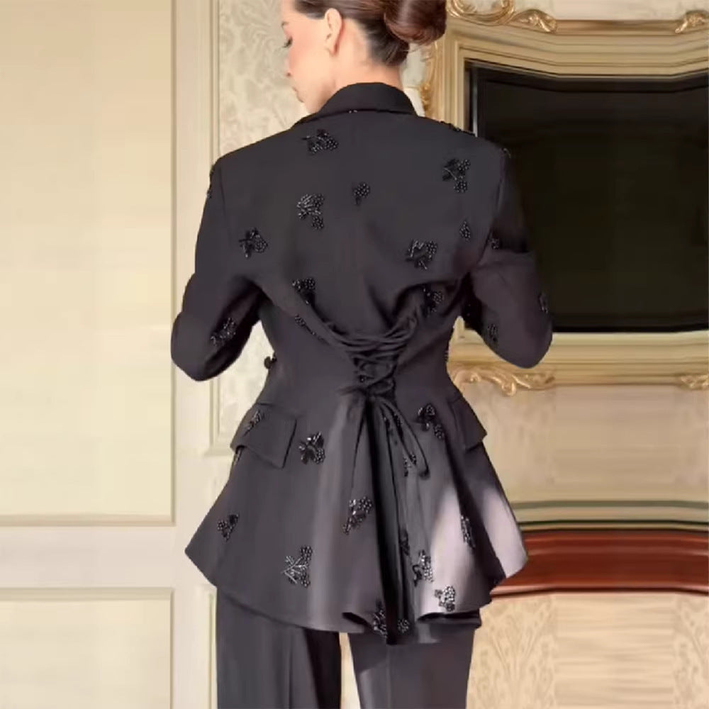 Women's Tailored Peplum Blazer and Palazzo Pants Set Fashion Glam