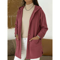 Women's Long Hooded Knitted Cardigan with Ribbed Texture, Button Placket and Side Pockets Fashion Glam