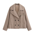 Women's Short Cut Double-Breasted Wool Blend Coat with Oversized Lapel Fashion Glam