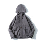 Unisex Loose-Fitting Utility Softshell Jacket with Hood and Multiple Pockets Fashion Glam