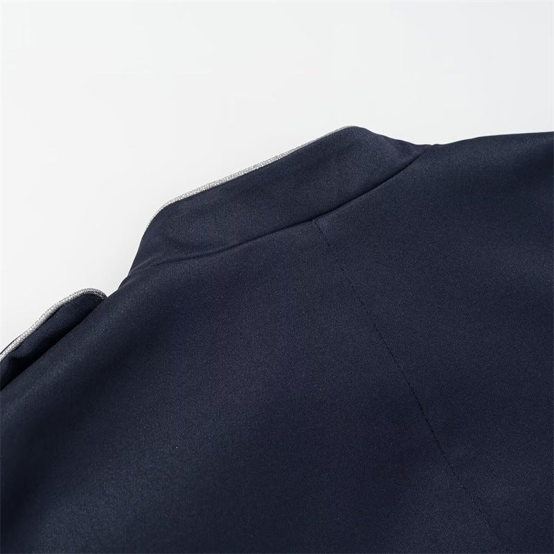 Women’s military-inspired parade jacket with stand-up collar and decorative button placket Fashion Glam