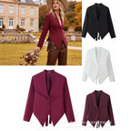 Women Asymmetrical Blazer Jacket with Deep V-Neck and Pointed Hem Fashion Glam