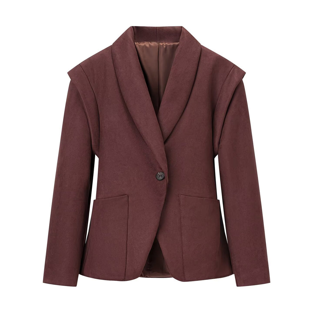 Women Oversized Blazer with Shawl Collar and Patch Pockets Fashion Glam