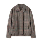 Women's Oversize Short Jacket in Houndstooth Pattern with Stand Collar and Elastic Hem Fashion Glam