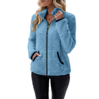 Women's thermal sherpa fleece jacket with stand-up collar, contrast edges and ring zipper Fashion Glam