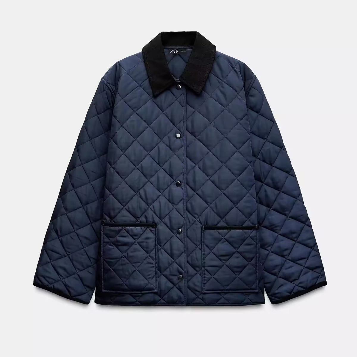 Women Lightweight Quilted Transitional Jacket in Oversized Cocoon with Cord Collar Fashion Glam