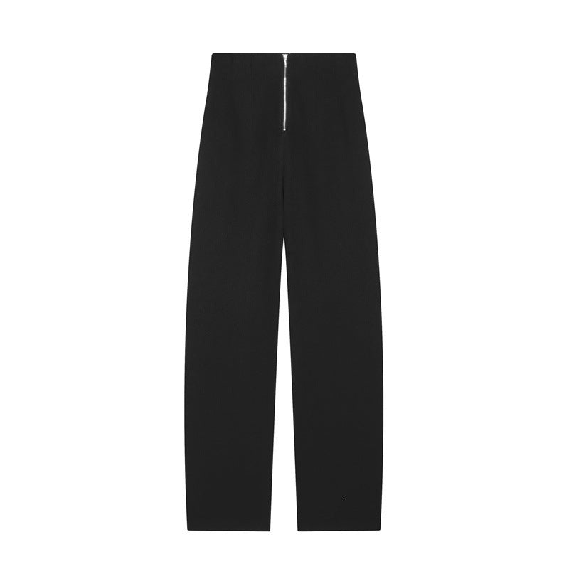Women's High-Waisted Wide Fabric Pants with Straight Leg and Hidden Waistband Fashion Glam