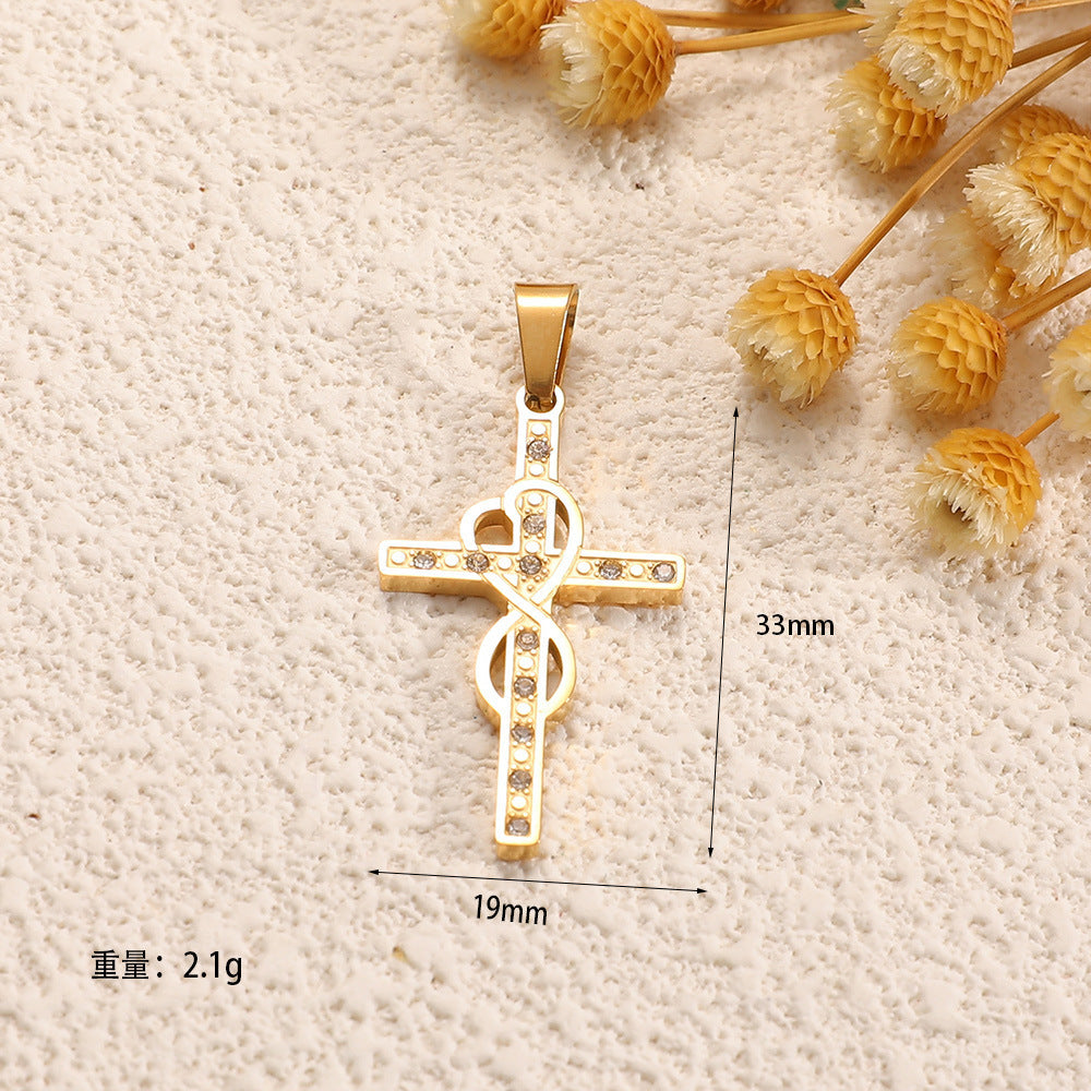 Ladies cross pendant with heart-shaped design and sparkling accents Fashion Glam