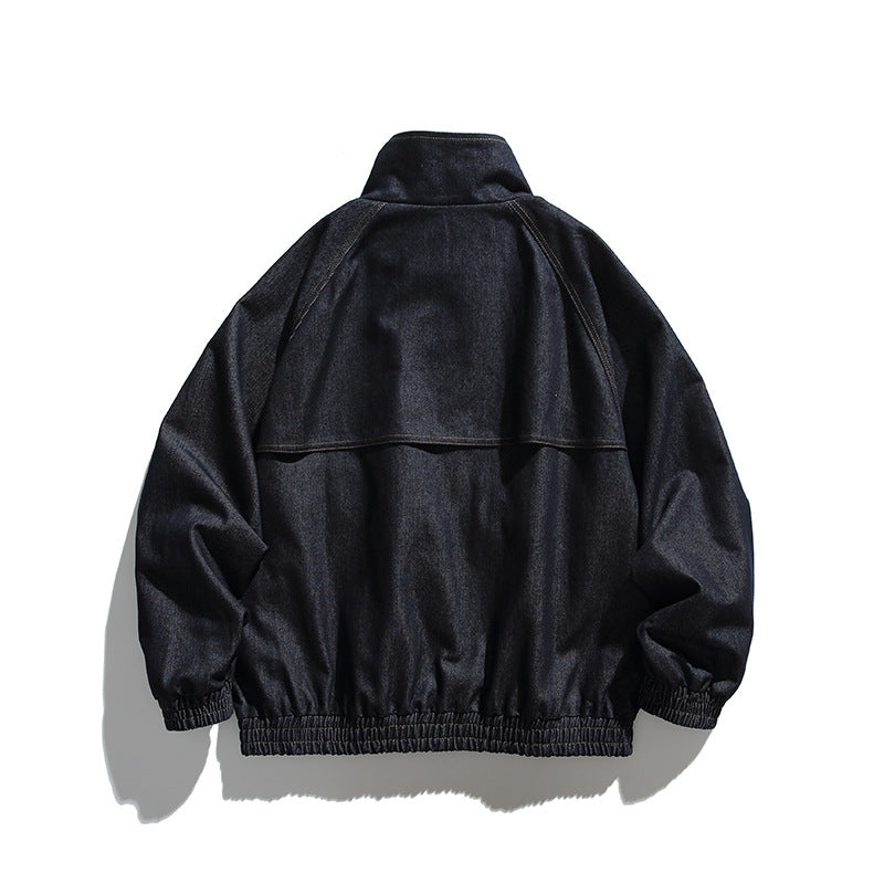 Unisex Boxy Jeans Jacket in Oversized Cut with Stand-Up Collar and Flap Pockets Fashion Glam