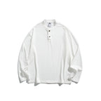 Unisex Loose Henley Long Sleeve with Stand Collar and Waffle Texture Fashion Glam