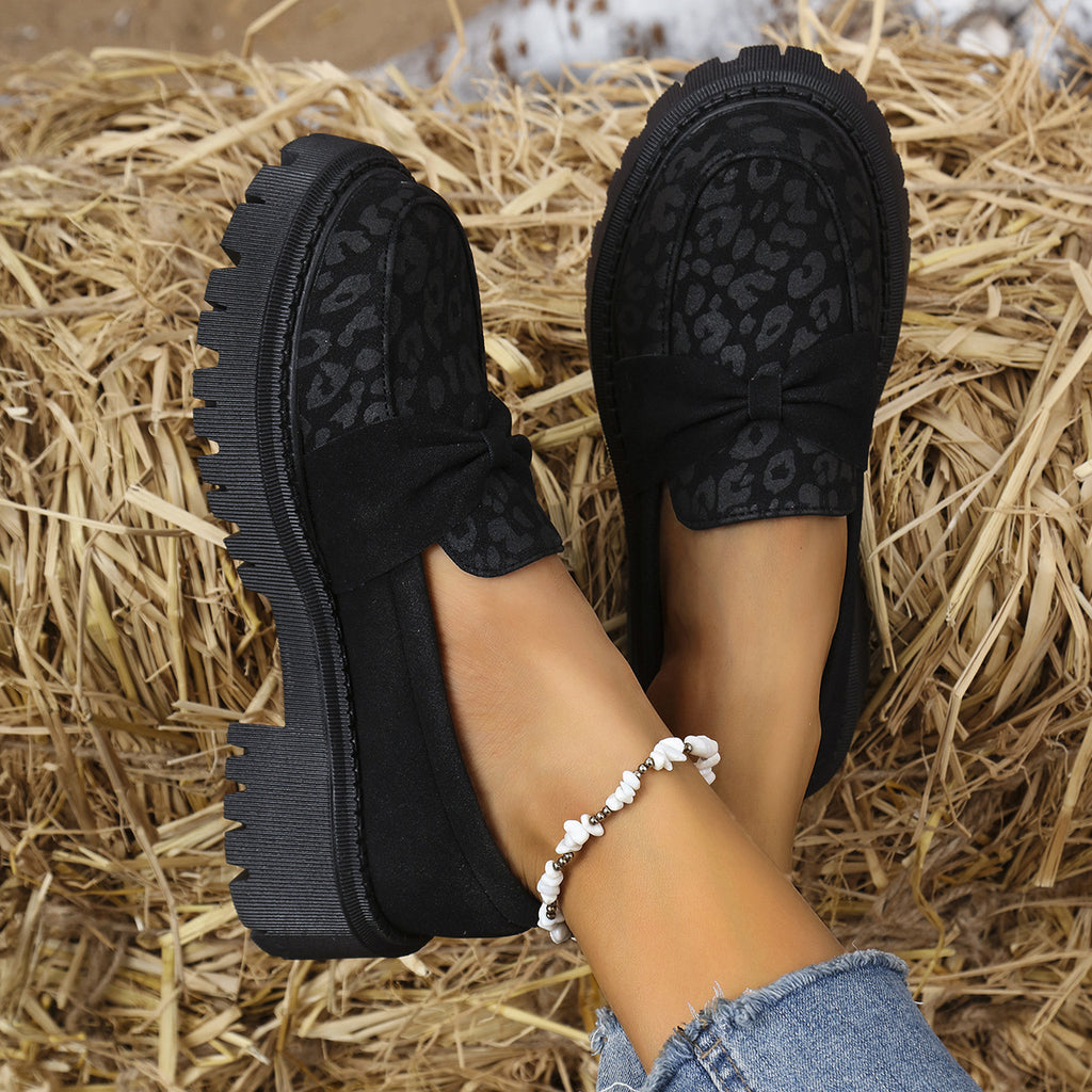 Women's Chunky Loafer with Decorative Knot Bow and Leopard Tip Fashion Glam