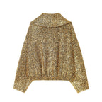 Women's cropped bouclé jacket with metallic effect and full-length zipper Fashion Glam