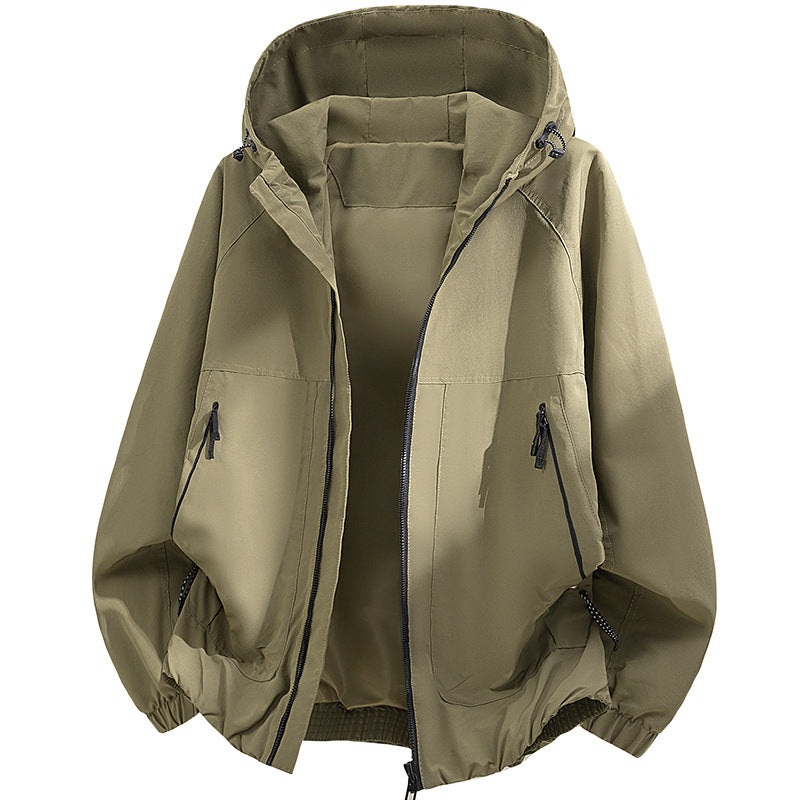 Men's Oversized Hooded Softshell Jacket with Technical Surface and Drawstring Hem Fashion Glam