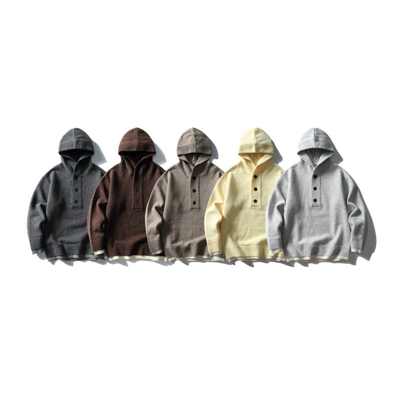 Unisex knitted hoodie with half placket, ribbed hem and double-layer finish Fashion Glam