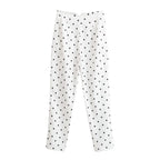 Women's high-waisted tapered fabric pants with polka dot print and elegant waistband processing Fashion Glam