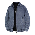 Men's Oversized Vintage Denim Jacket with Continuous Metal Zipper Fashion Glam