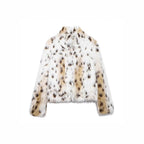 Ladies short jacket made from luxurious faux fur with spotted fur look and straight silhouette Fashion Glam